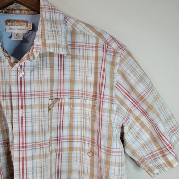 Vtg ECKO UNLIMITED SHIRT MEN XL MADRAS PLAID SHORT SLEEVE Pre Owned - Picture 6 of 16
